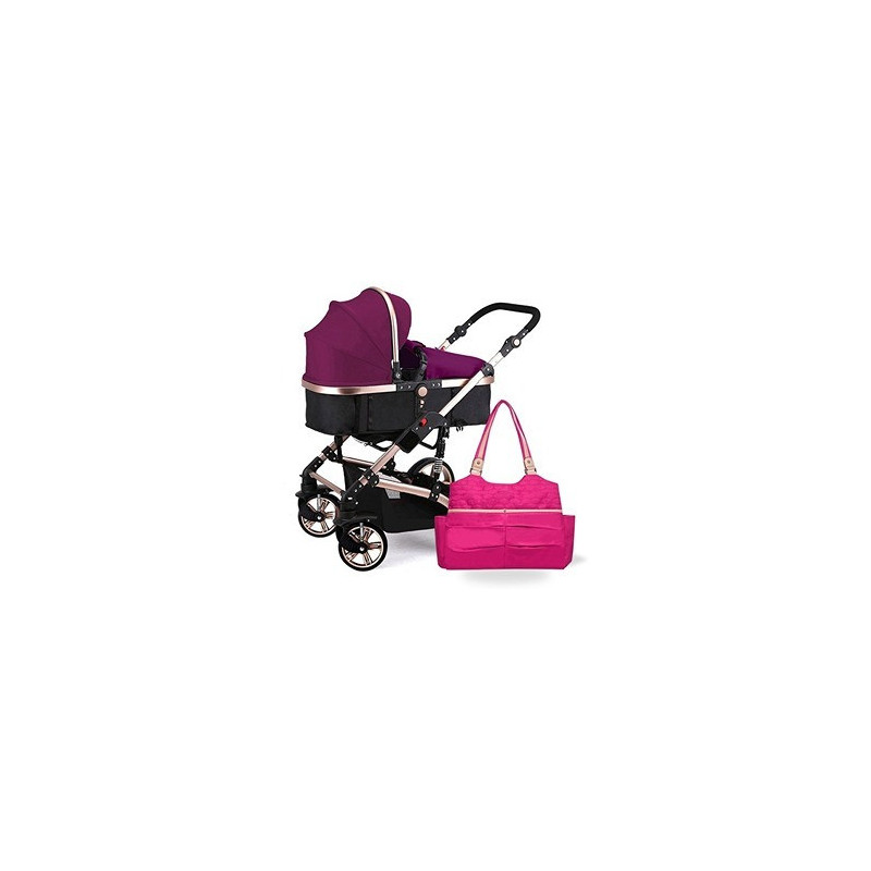 Teknum 3 in 1 Pram stroller with Sunveno Fashion Diaper Tote Bag - Wine