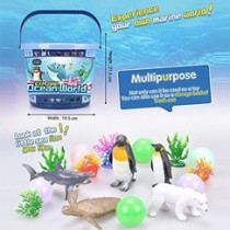 Little Story 17Pcs Ocean World Bucket Set 5Pcs With Marine Animal, 5Pcs Ocean Ball Accessories and 1 Basket - Multicolor