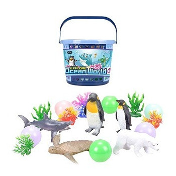 Little Story 17Pcs Ocean World Bucket Set 5Pcs With Marine Animal, 5Pcs Ocean Ball Accessories and 1 Basket - Multicolor