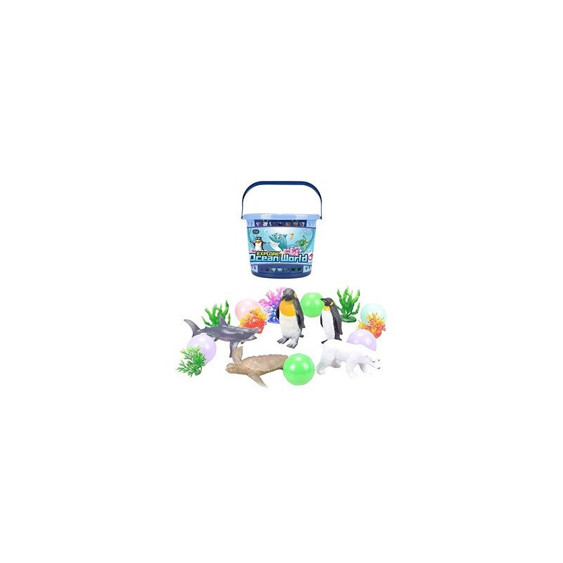 Little Story 17Pcs Ocean World Bucket Set 5Pcs With Marine Animal, 5Pcs Ocean Ball Accessories and 1 Basket - Multicolor