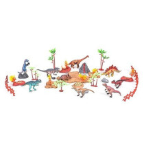 Little Story Toy 18Pcs Dino World Set With 9Pcs Dinosaur, Scene Carpet and Accessories - Multicolor