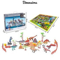 Little Story Toy 18Pcs Dino World Set With 9Pcs Dinosaur, Scene Carpet and Accessories - Multicolor