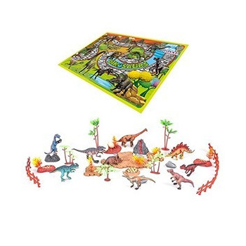 Little Story Toy 18Pcs Dino World Set With 9Pcs Dinosaur, Scene Carpet and Accessories - Multicolor