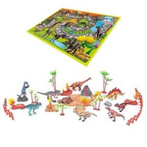 Little Story Toy 18Pcs Dino World Set With 9Pcs Dinosaur, Scene Carpet and Accessories - Multicolor
