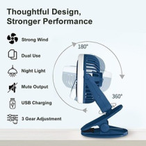 Teknum 2-IN-1 Stroller USB Charging Fan with Light - Blue