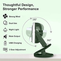Teknum 2-IN-1 Stroller USB Charging Fan with Light - Green