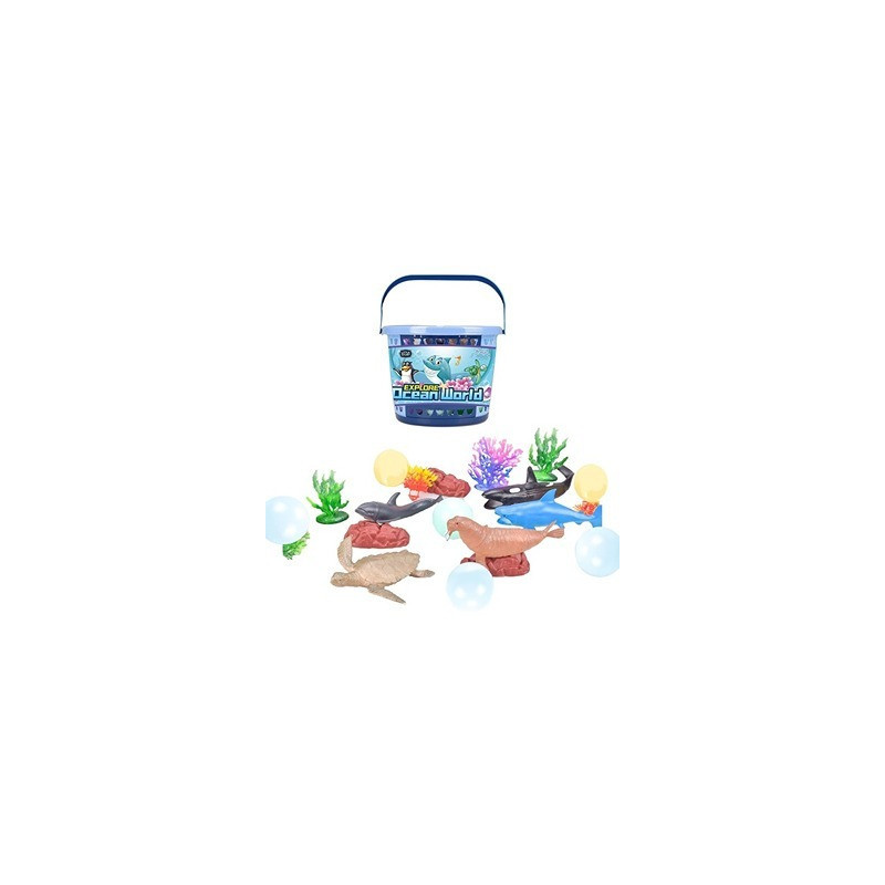 Little Story 21Pcs Ocean World Bucket Set 5Pcs With Marine Animal, 5Pcs Ocean Ball Accessories and 1 Basket - Multicolor