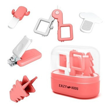 Eazy Kids 6 in 1 Baby Nail Care Set w/ Nail Clipper, Scissor, Nail Filers, Ear Cleaning Spoon and Tweezer - Manicure and Pedicure Kit for Newborns, Infants, Children- Red