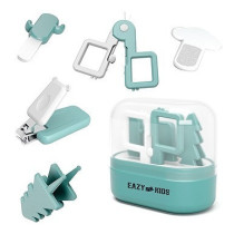 Eazy Kids 6 in 1 Baby Nail Care Set w/ Nail Clipper, Scissor, Nail Filers, Ear Cleaning Spoon and Tweezer - Manicure and Pedicure Kit for Newborns, Infants, Children- Green