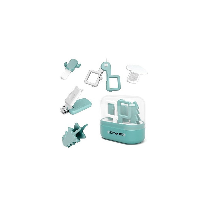 Eazy Kids 6 in 1 Baby Nail Care Set w/ Nail Clipper, Scissor, Nail Filers, Ear Cleaning Spoon and Tweezer - Manicure and Pedicure Kit for Newborns, Infants, Children- Green