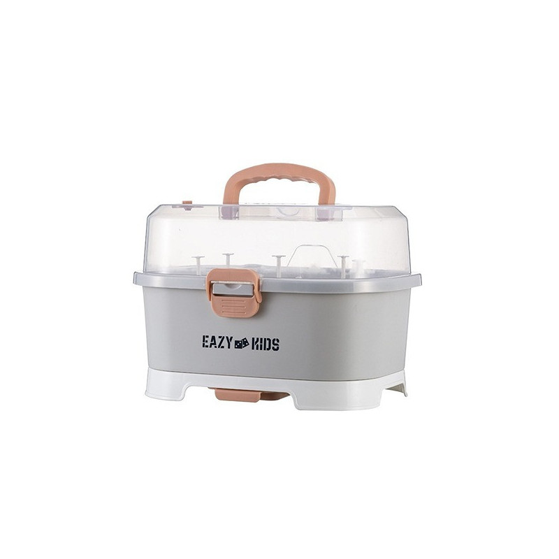 Eazy Kids Baby Bottle Drying Rack Storage Box, 9 Peg - Grey