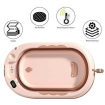 Eazy Kids Temperature Controlled Foldable Bathtub w/ Intelligent Temperature Monitoring Thermometer and Baby Head Shampoo Wash Rinse Mug - Orange