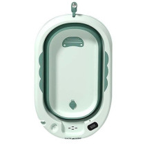 Eazy Kids Temperature Controlled Foldable Bathtub w/ Intelligent Temperature Monitoring Thermometer and Baby Head Shampoo Wash Rinse Mug - Green