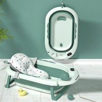 Eazy Kids Temperature Controlled Foldable Bathtub w/ Intelligent Temperature Monitoring Thermometer and Baby Head Shampoo Wash Rinse Mug - Green