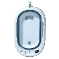 Eazy Kids Temperature Controlled Foldable Bathtub w/ Intelligent Temperature Monitoring Thermometer and Baby Head Shampoo Wash Rinse Mug - Blue