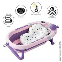 Eazy Kids Temperature Controlled Foldable Bathtub w/ Intelligent Temperature Monitoring Thermometer and Baby Head Shampoo Wash Rinse Mug - Purple