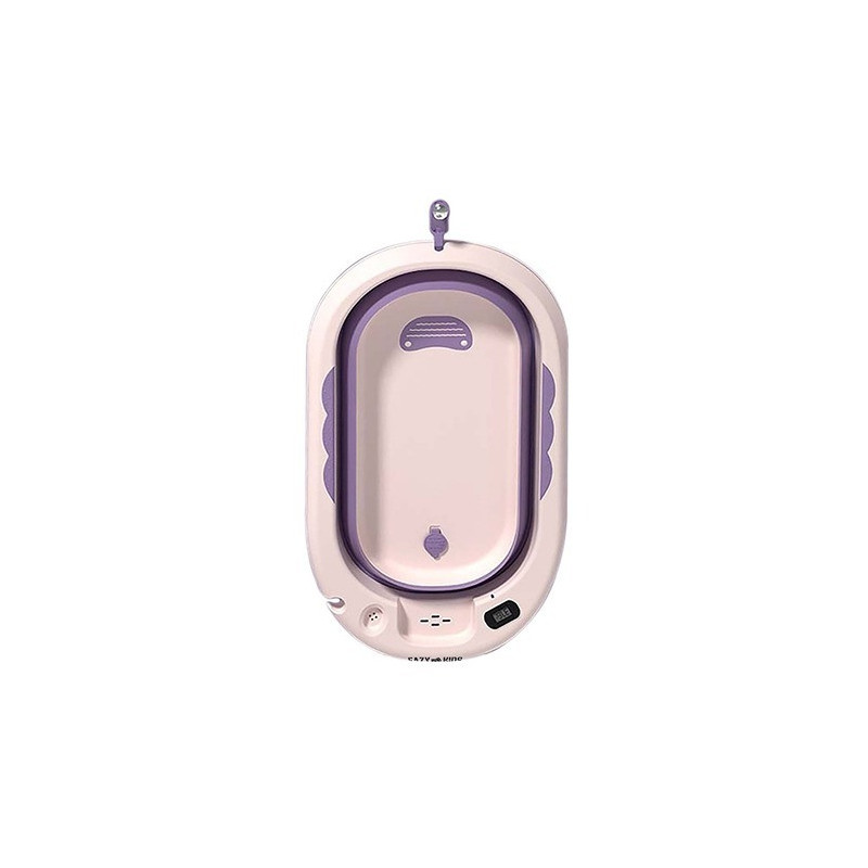 Eazy Kids Temperature Controlled Foldable Bathtub w/ Intelligent Temperature Monitoring Thermometer and Baby Head Shampoo Wash Rinse Mug - Purple