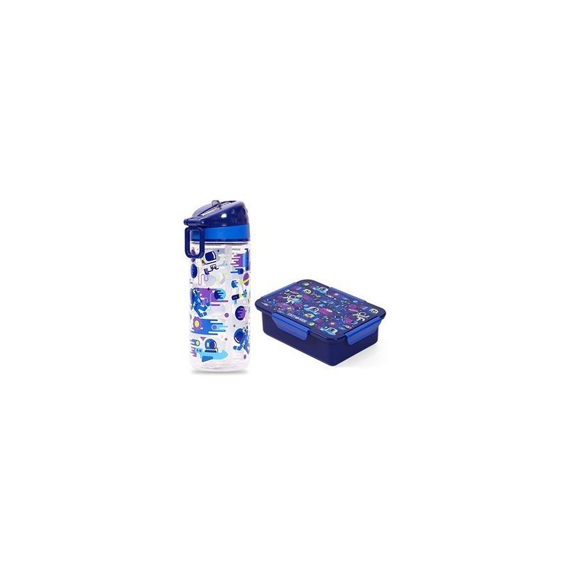 Eazy Kids Lunch Box and Tritan Water Bottle w/ Carry handle, Astronauts - Blue, 420ml