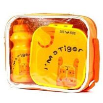 Eazy Kids Lunch Box and Water Bottle With Bag - Tiger Yellow