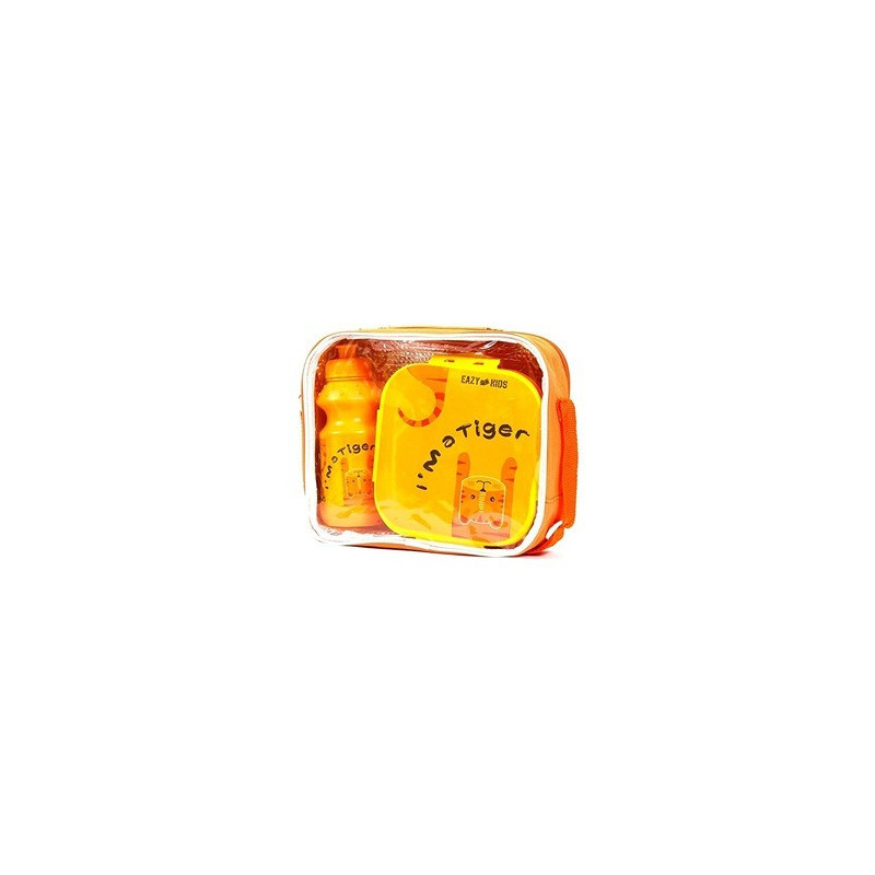 Eazy Kids Lunch Box and Water Bottle With Bag - Tiger Yellow