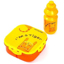 Eazy Kids Lunch Box and Water Bottle With Bag - Tiger Yellow