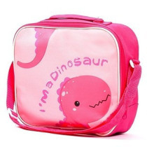Eazy Kids Lunch Box and Water Bottle With Bag - Dino Pink