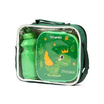 Eazy Kids Lunch Box and Water Bottle With Bag - Dino Green