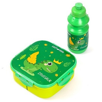 Eazy Kids Lunch Box and Water Bottle With Bag - Dino Green