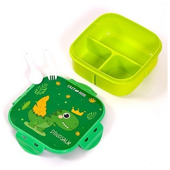 Eazy Kids Lunch Box and Water Bottle With Bag - Dino Green