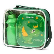 Eazy Kids Lunch Box and Water Bottle With Bag - Dino Green