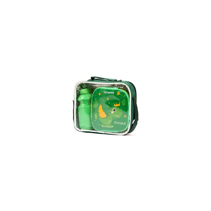 Eazy Kids Lunch Box and Water Bottle With Bag - Dino Green