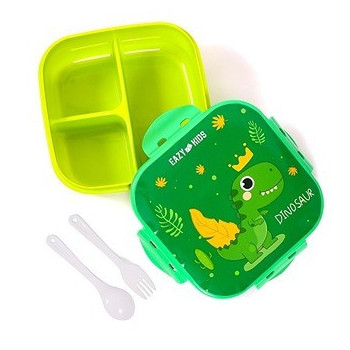 Eazy Kids Lunch Box and Water Bottle With Bag - Dino Green
