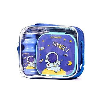 Eazy Kids Lunch Box and Water Bottle With Bag - Space Blue