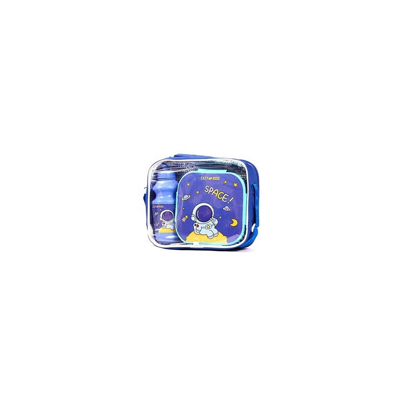 Eazy Kids Lunch Box and Water Bottle With Bag - Space Blue