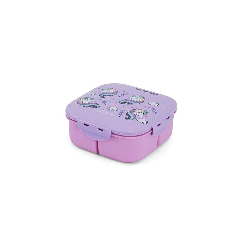 Eazy Kids Square Bento Lunch Box - Unicorn Purple