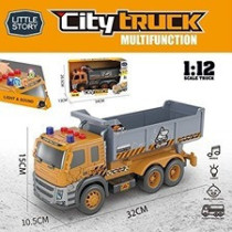 Little Story Simulation Inertial Engineering Dumping Truck Toy Vehicle With Light and Sound, Included 3*AG13 Cell Battery - Yellow