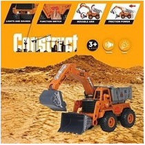 Little Story Simulation Inertial 3-In-1 Engineering Excavator/Dumping Truck Toy Vehicle With Light and Sound, Included 3*AG13 Cell Battery - Yellow