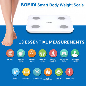 Bomidi S1 Smart Body Fat Weight Scale LED Display Bluetooth 4.0 Smart App Body Composition BIA Technology BMI - White
