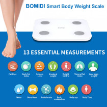 Bomidi S1 Smart Body Fat Weight Scale LED Display Bluetooth 4.0 Smart App Body Composition BIA Technology BMI - White