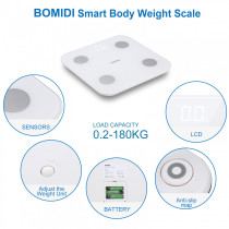 Bomidi S1 Smart Body Fat Weight Scale LED Display Bluetooth 4.0 Smart App Body Composition BIA Technology BMI - White