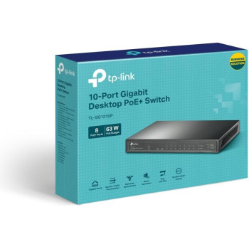 TP-Link TL-SG1210P 10-Port Gigabit Desktop Switch with 8 Port PoE+ Ethernet Switch (30W/PoE port 63W for all PoE ports, No Configuration Required), Qos