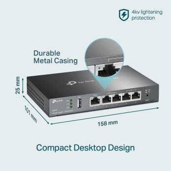 TP-Link ER605, Multi-WAN Wired VPN Router, Up to 4 Gigabit WAN Ports, SPI Firewall SMB Router, Omada SDN Integrated, Load Balance, Lightning Protection, Limited Lifetime Protection