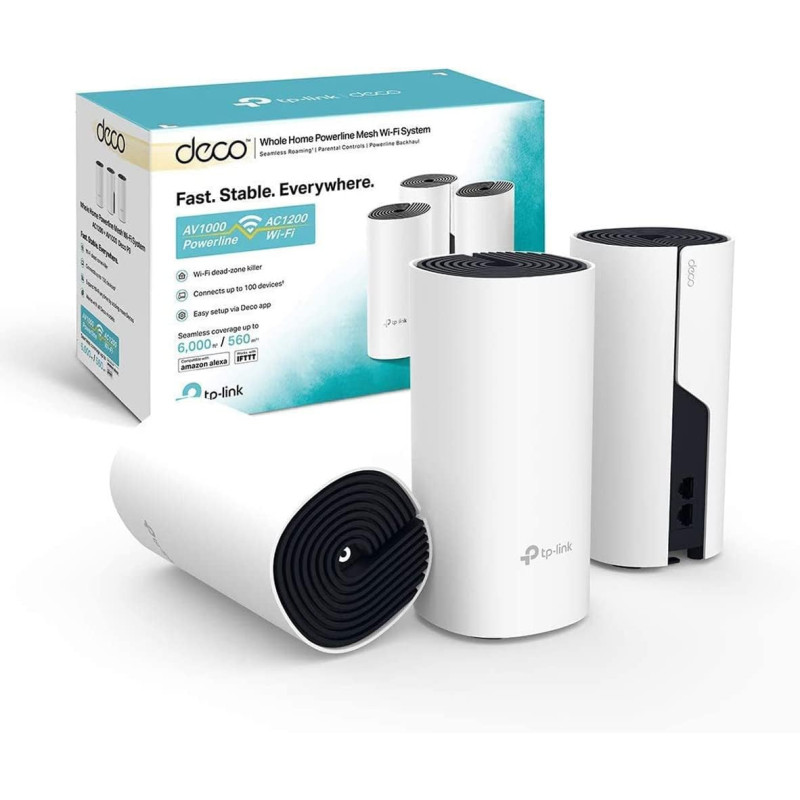 tp-link Deco P9 Whole Home Powerline Mesh Wi-Fi System, Up To 6000 Sq ft coverage, Thick Wall, Works with Amazon Echo/Alexa, Wi-Fi Booster, Parental Controls, Pack of 3