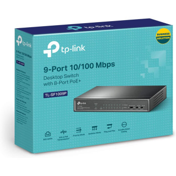 TP-Link 9 Port Fast Ethernet 10/100Mbps PoE Switch 8 PoE+ Ports @65W Sturdy Metal w/Shielded Ports Limited Lifetime Protection Extend Mode Priority Mode Isolation Mode (TL-SF1009P)