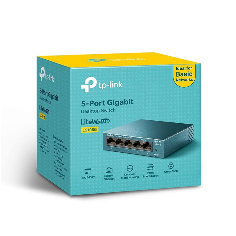TP-Link LS105G, 5 Port Gigabit Ethernet Network Switch, Ethernet Splitter, Plug Play