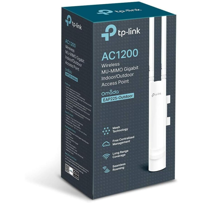 TP-Link EAP225-Outdoor AC1200 MU-MIMO Wireless Gigabit Indoor/Outdoor Access Point, 802.3af/Passive PoE, Easily Wall or Ceiling Mount, Free EAP Controller Software