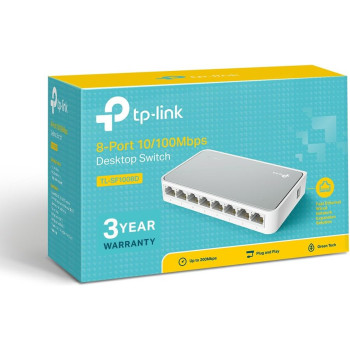 TP-Link TL-SF1008D 8-Port 10/100 Mbps Desktop Ethernet Switch/Hub, Ethernet Splitter, Plug Play, no configuration required