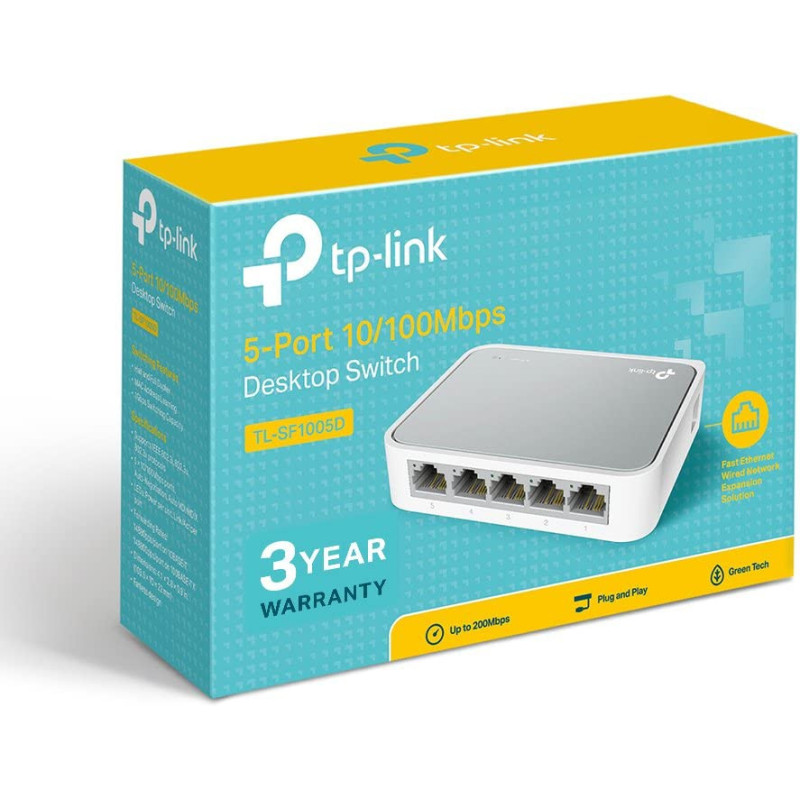 TP-Link TL-SF1005D 5-Port 10/100 Mbps Desktop Ethernet Switch/Hub, Ethernet Splitter, Plug Play, no configuration required