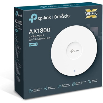 TP-Link AX1800 Wi-Fi 6 Dual Band Gigabit Ceiling Mount Access Point, Omada Mesh, Power over Ethernet (802.3at) or DC, Easily Mount to Wall or Ceiling, Free EAP Controller Software, Easy use (EAP610)