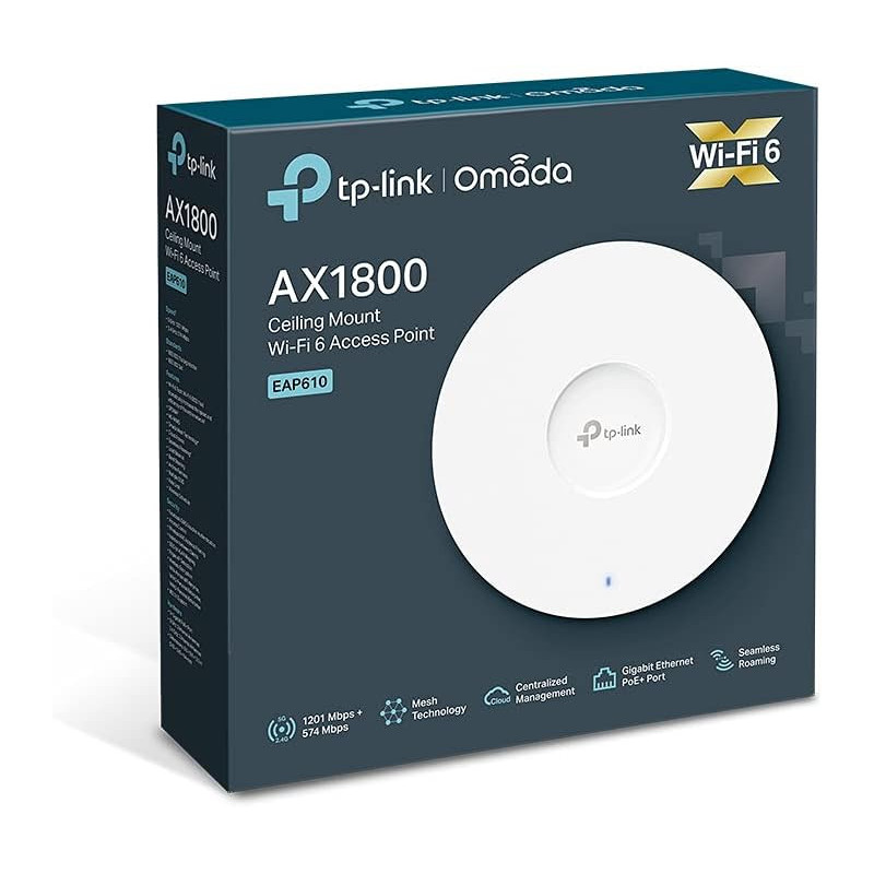 TP-Link AX1800 Wi-Fi 6 Dual Band Gigabit Ceiling Mount Access Point, Omada Mesh, Power over Ethernet (802.3at) or DC, Easily Mount to Wall or Ceiling, Free EAP Controller Software, Easy use (EAP610)